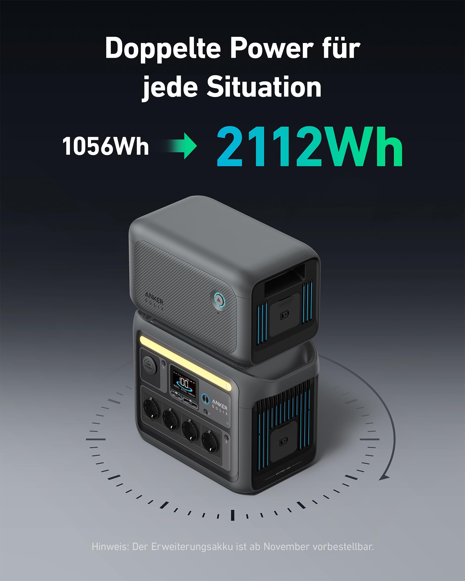 Anker SOLIX C1000 Tragbare Powerstation mit BP1000 Erweiterungsakku, 1800W Solargenerator, Aufladung in 58 Min., 2112Wh LiFePO4-Akku für Outdoor, Camping und Stromreserve Zuhause (Solarpanel optional)