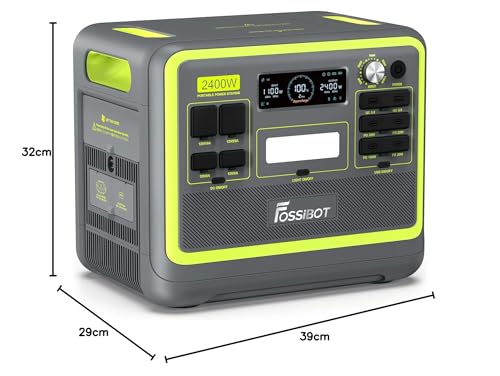 FOSSiBOT Tragbare Powerstation F2400, Solargenerator 2048Wh LiFePO4 Batterie-Backup mit 2400W 3X AC Ausgängen (4800W Peak) 230V, Power Station für Outdoor-Camping, Wohnmobil-Reisen, Hausgebrauch