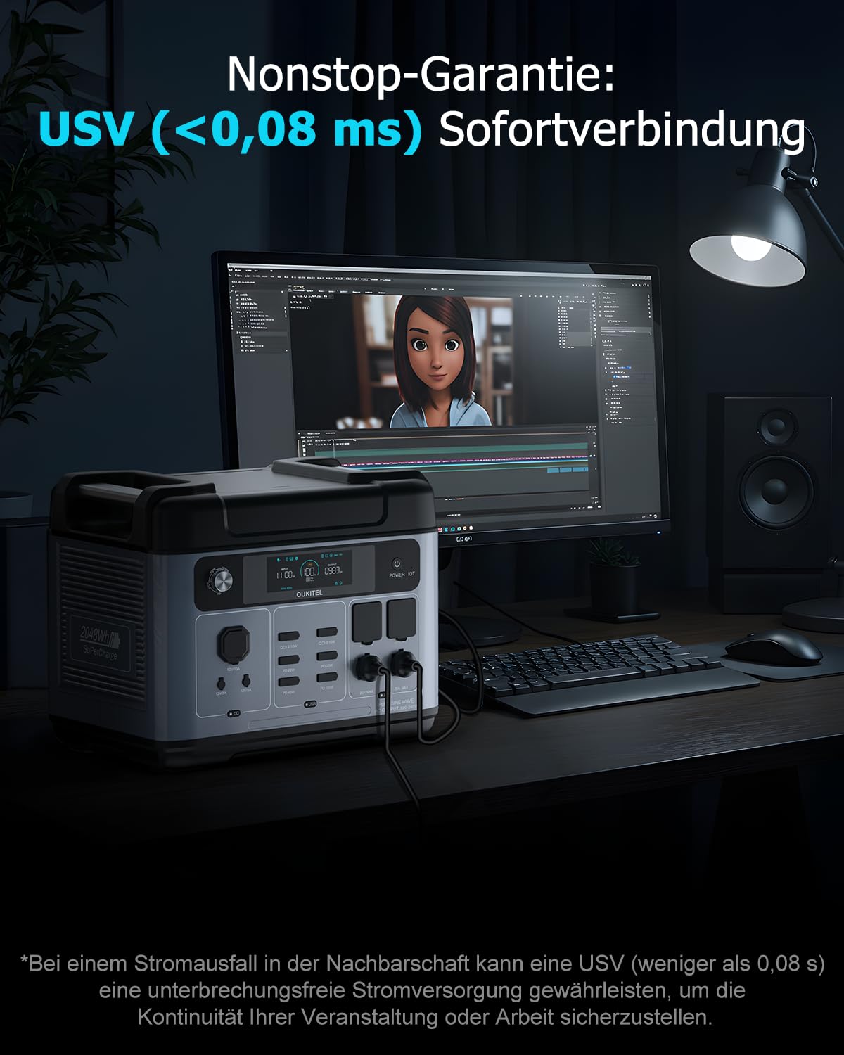 P2001 plus 2400W Tragbare Solar Generator mit 2 * 200W Solar Panel,1800W Super-schnellladung Solargenerator,2048Wh LiFePO4 Powerstation,AC Ausgabe 5000W Peak,Power Station für Notstromaggregat